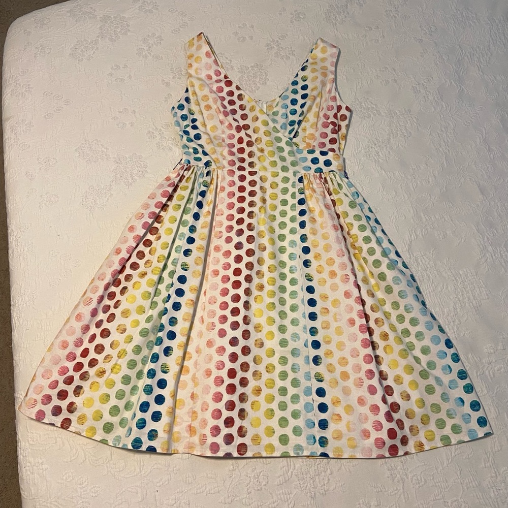 Gorgeous rainbow polkadot colorful fit and flare dress WITH POCKETS!